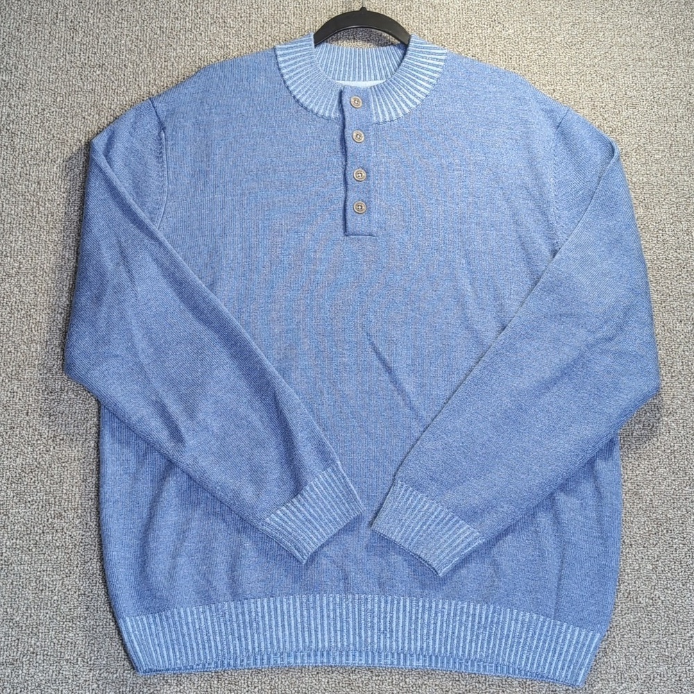 johnnie-O Essex 100% Marino Wool Pullover Henley Sweater Large in Laguna Blue